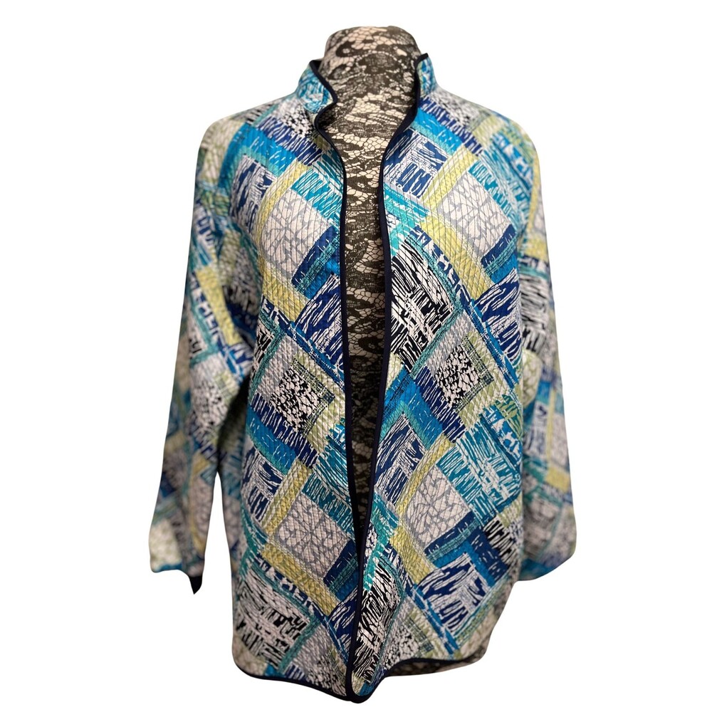 Alfred Dunner Jacket Blazer‎ Blue Yellow Quilted Cottagecore Cabincore Plus 18